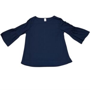 NWOT WOMEN'S NAVY BLUE LACE-UP BELL SLEEVE BLOUSE SIZE LARGE